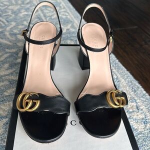Authentic - Gucci Marmont Leather GG Block Heel Sandals